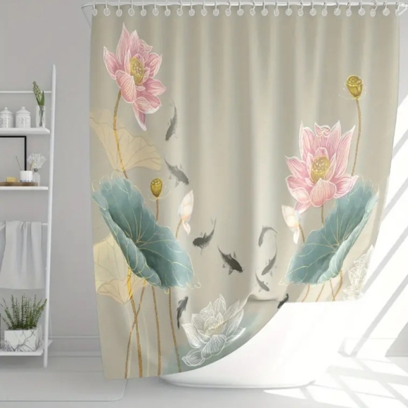 WORLD MARKET FABRIC LOTUS PRINT SHOWER CURTAIN NWT - Picture 3 of 5